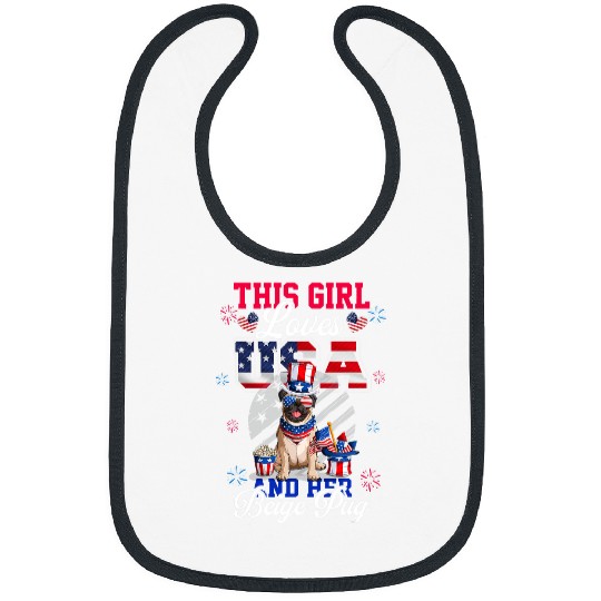 Pug Lover This Girl Loves USA And Her Beige 4th Of July Pugs Dog Bibs