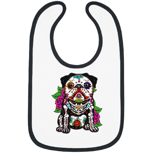 Pug Lover Skull Lover Skeletons Pug dia de los muertos day of the Deads Dog sugar Skulls Pugs Dog Bibs