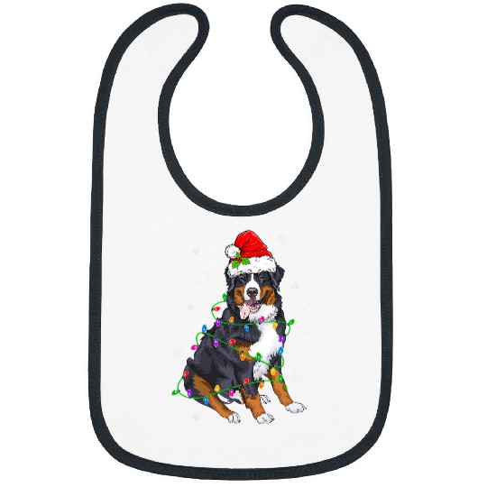 Merry Christmas Cute Bernese Mountain Dog xmass Lights Tree Bibs