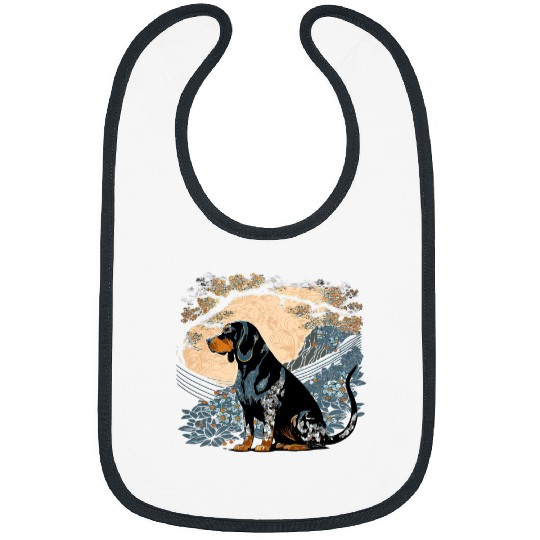 Surrealism Japanese Painting Black And Tan Coonhound dog 3 Bibs