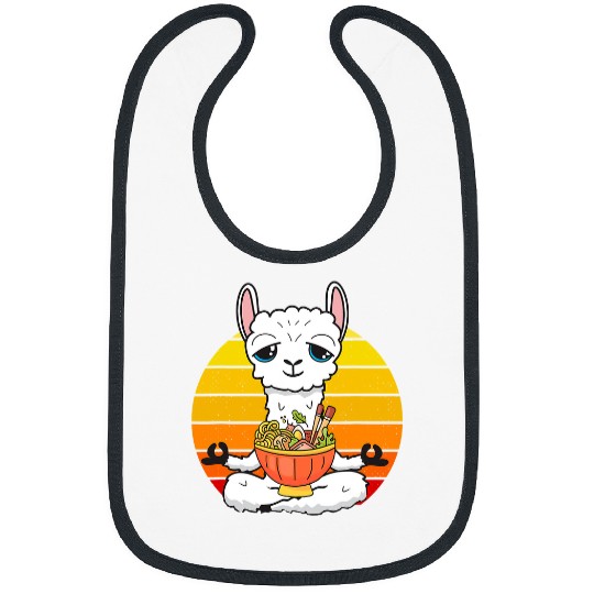 Namaste Yoga Llama Yoga with a Ramen Noodles Bowl a Ramen Lover or Llamen Meditation Bibs