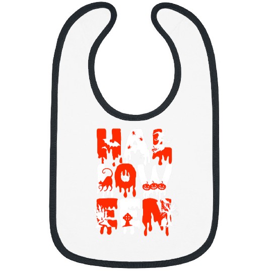 Halloween Witch Bat cat skull pumpkins tombstone cemetery Bibs