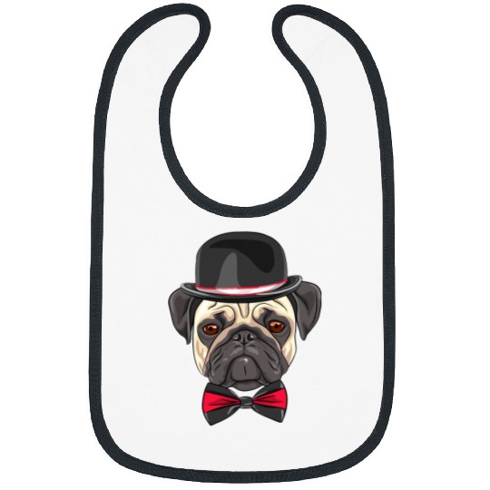 Pug Lover in a Derby Hat and Bow Tie 281 Pugs Dog Bibs