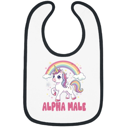 Alpha Male Unicorns Rainbow Sarcastic Humor Funny Ironic Bibs