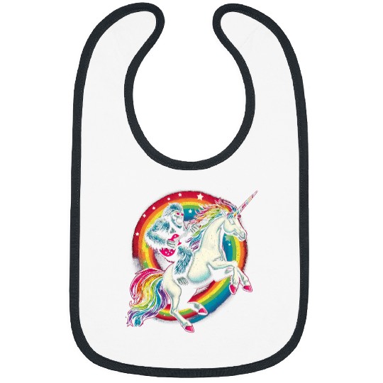 Funny bigfoots Riding a Rainbow Unicorn Bibs