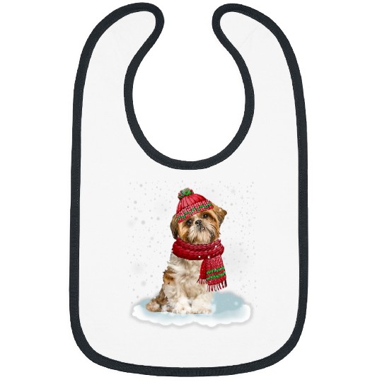 Red Winter Hat Scarf Christmas Cap Shih Tzu Santa xmass 48 Bibs