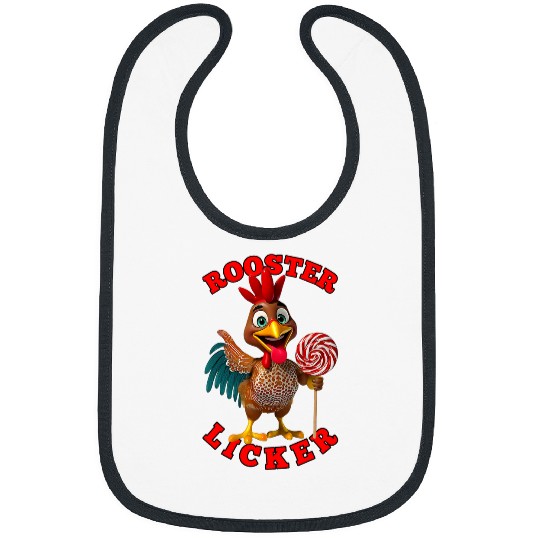 Chicken Lover A Funny Rooster Licking A Big Candy Rainbow Swirl Lollipop Bibs