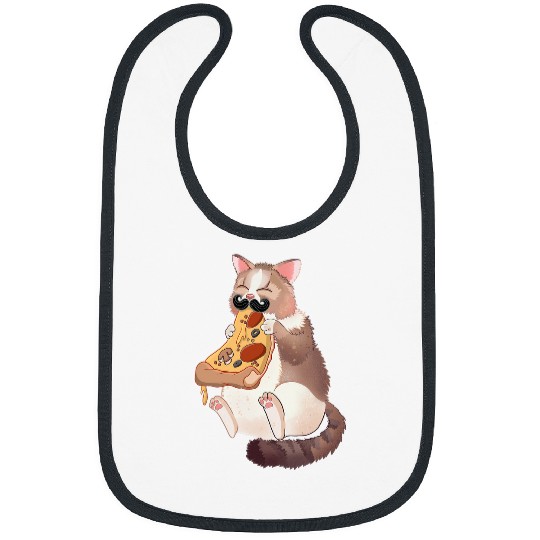 Funny Italy Cat Eating Pizza Lover Illustration Bibs
