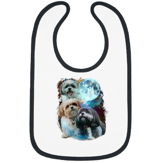 3 Moon Shih Tzu Dog Funny Canine Puppy Art Graphic Pet Humor Bibs