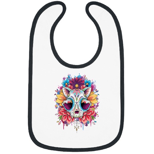 Skeletons Skulls Lover Skeletons Sugar Cat Skull watercolor design Skull Bibs
