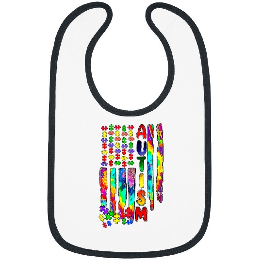 Autism American Flag Puzzle Autism Awareness Warrior Support Neurodiverse Bibs