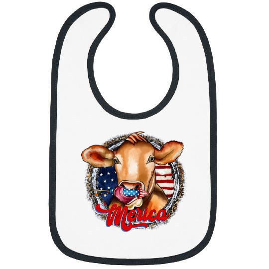 Cow Lover Merica America Cow Farmer 4th of July Freedom American Flag Bibs