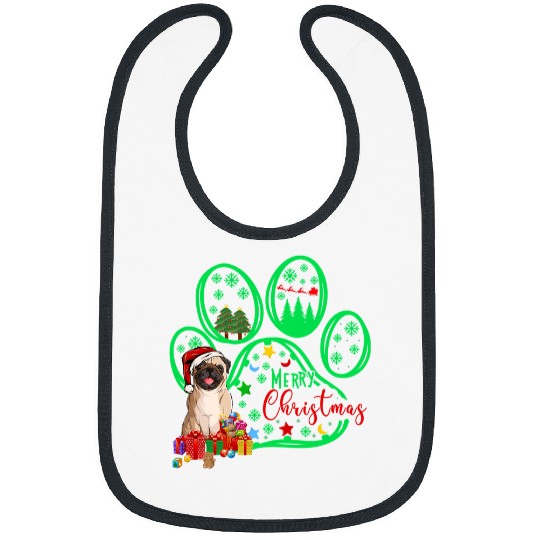 Pug Lover Merry Christmas Pug Santa Dog Paw Funny xmass Holiday 293 Pugs Dog Bibs