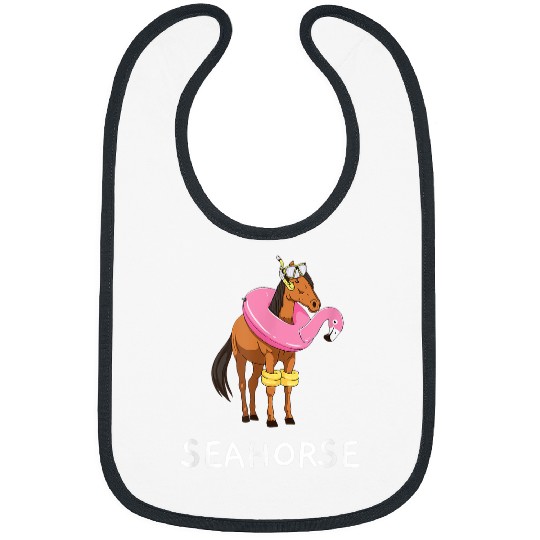 Pink Flamingo Seahorse Funny Horse With Flamingo Swimming Equine Flamingos Bibs