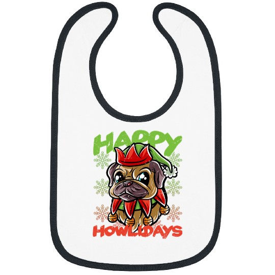 Pug Lover Happy Howlidays Pug Elf Dog Merry Christmas Dogs Pugs 59 Pugs Dog Bibs