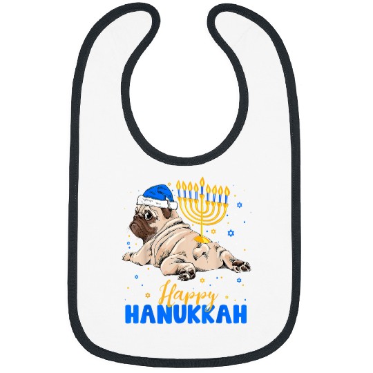 Pug Lover Jewish Pug Menorah Happy Hanukkah Chanukah Funny Dog536 Pugs Dog Bibs
