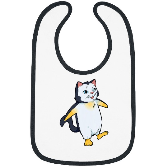 Funny penguin illustration with a cat face on it Bibs
