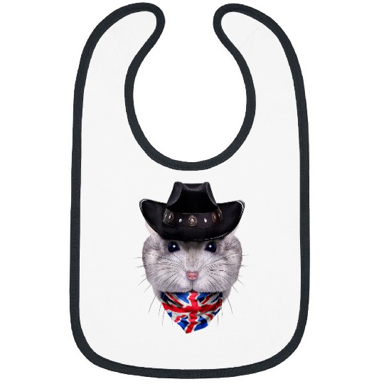 Grey Dwarf Hamster in Cowboy Hat and Union Jack Bandana Bibs