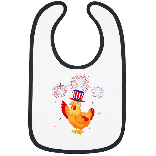 Chicken Graphic Red White Blue Fireworks Decor 4th Of July Bibs