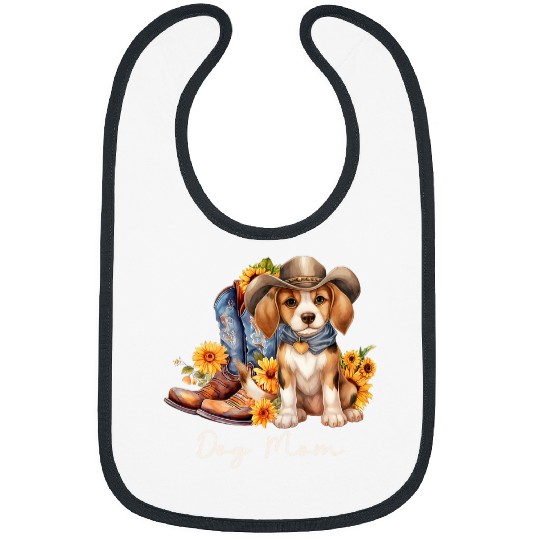 Beagle Dog Cowgirls boots Cowboy hat Sunflower Summer Bibs