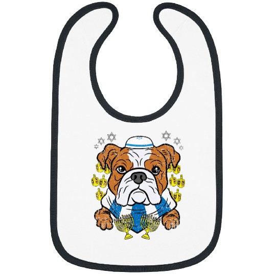 English Bulldog Pet Dog Hanukkah Menorah Chanukah Bulldog Jewish Star Of David Bibs
