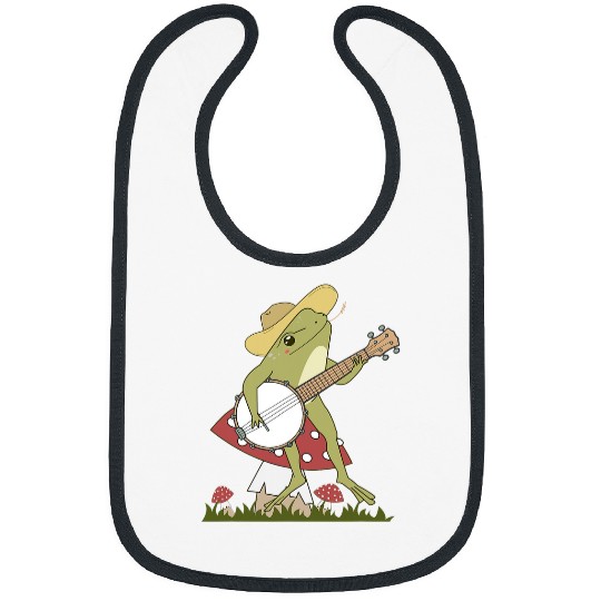 Funny Banjo Frog Cottagecore Aesthetic Cute Frog On Mushroom Playing Banjo 8 Bibs