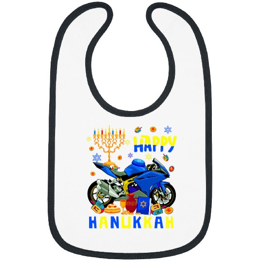 Happy Hanukkah Motorbike With Menorah Dreidel Costume Jewish Bibs