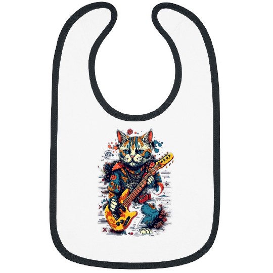 Funny Guitar Electric Guitar Rock Music Maneki Neko Cat Bibs