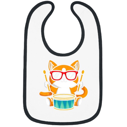 Funny Drummer Set Animal Drummer Cat Lover Funny Music Kitty Bibs