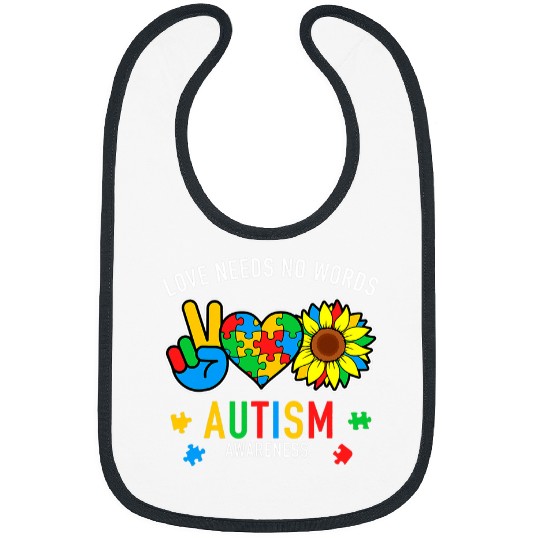 Autism Love Needs No Words Autism Awareness Sunflower Neurodiverse Bibs