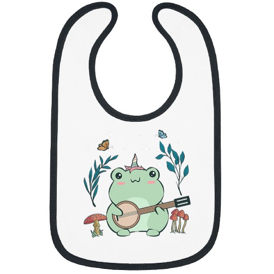 Funny Banjo Frog Cottagecore Aesthetic Kawaii Unicorns Frog Playing Banjo 2 Bibs