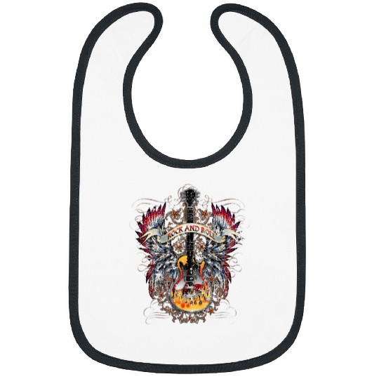 Funny Guitar Rock And Roll Guitar Wings Cool Fashion Vintage Rocker Bibs