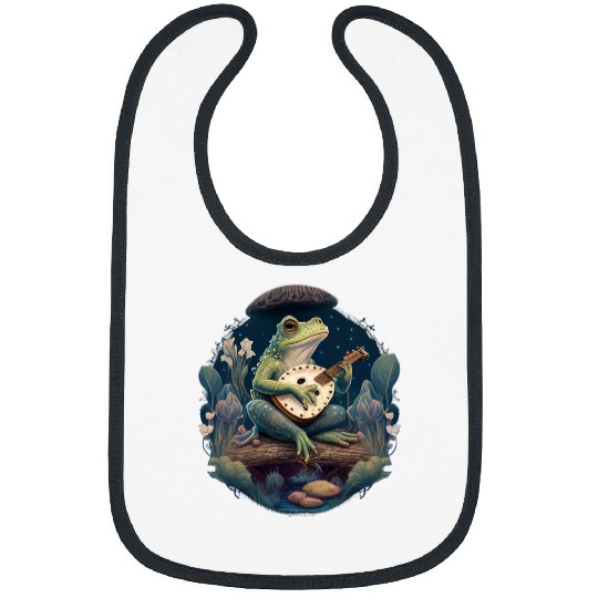 Funny Banjo Frog Cottagecore Aesthetic Frog Playing Banjo on Mushroom Cute Bibs