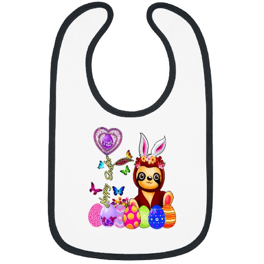 Happy Easter Egg Hunt Cute Sloth Bunny Toddler Girl Kid Bibs