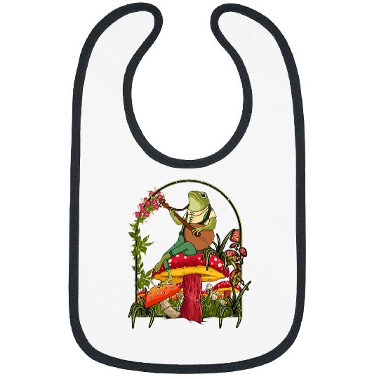 Funny Banjo Frog Cottagecore Aesthetic Frog Playing Banjo on Mushroom Cute 1 8 Bibs