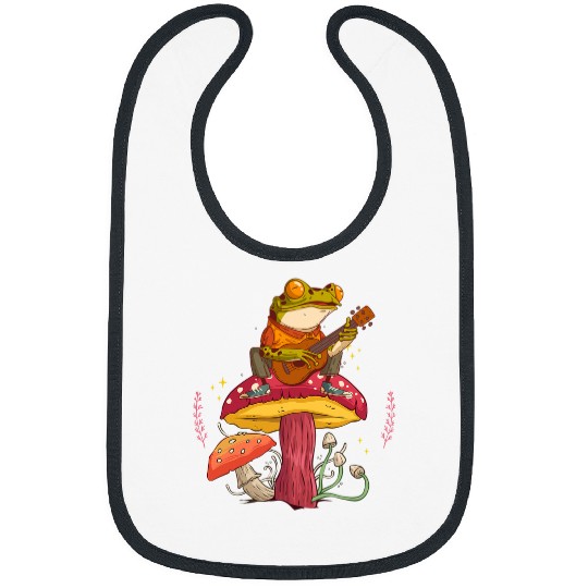 Funny Guitar Cottagecore Aesthetic Frog Playing Guitar on Mushroom Cute 8 Bibs