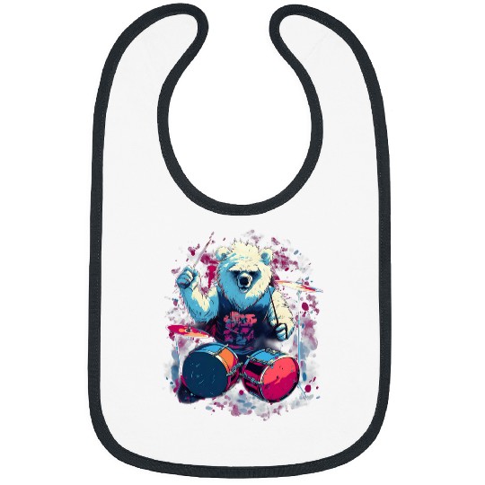 Funny Drummer Rocker Drumming Polar Bear Drummer Bibs