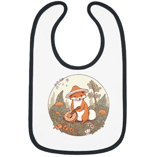 Funny Banjo Fox Lover Cottagecore Aesthetic Banjo Mushroom Goblincore Mycology 3 Bibs