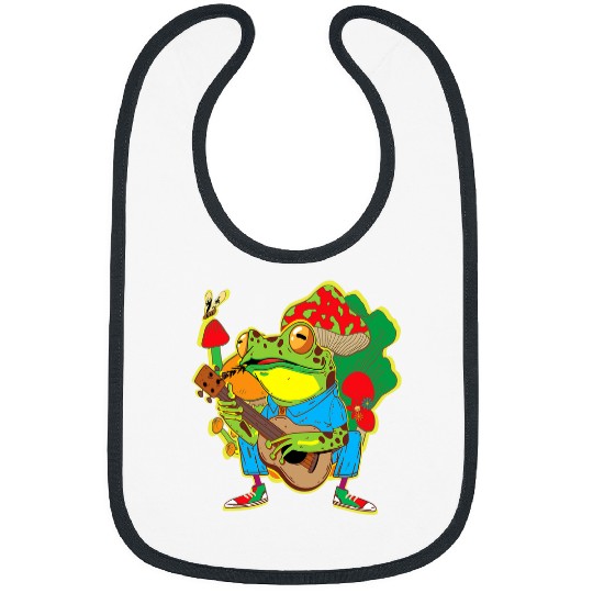Funny Guitar Cottagecore Aesthetic Frog Playing Guitar On Mushrooms Funny 5 Bibs