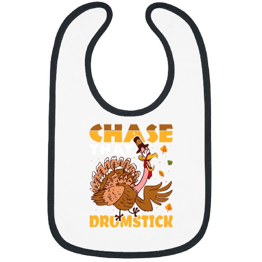 Funny Drummer Chase That Drumstick Turkey Trot Running Thanksgiving Bibs