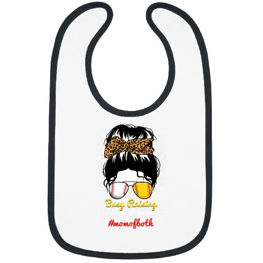 Sport Baseball Busy Raising Ballers Baseball Softball Messy Bun Mom Of Both Bibs