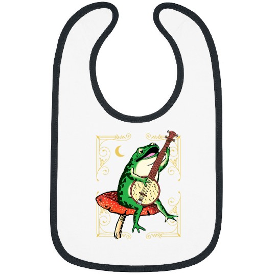 Funny Banjo Frog Playing Banjo Cottagecore Frog on Mushroom I Love Bibs