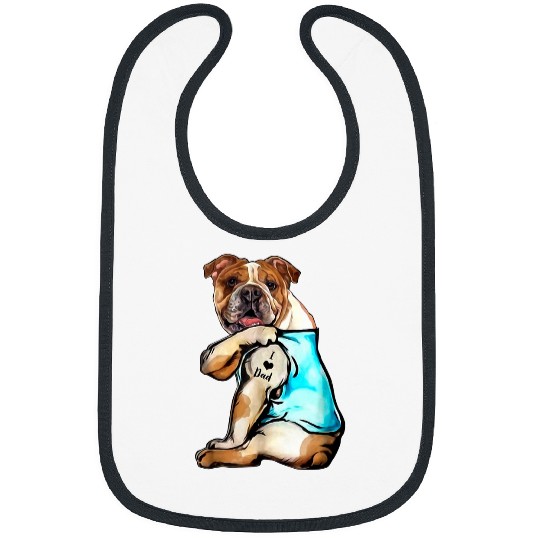 English Bulldog Pet Tattoo I Love Dad Fathers Day Lover Bibs