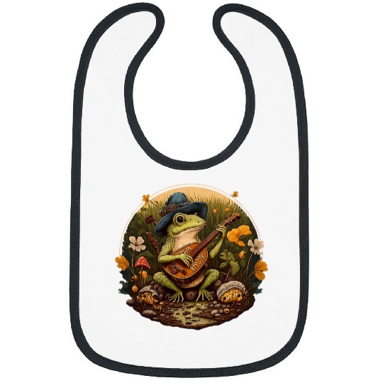 Funny Banjo Frog Cottagecore Aesthetic Frog Playing Banjo on Mushroom Cute 31 69 Bibs