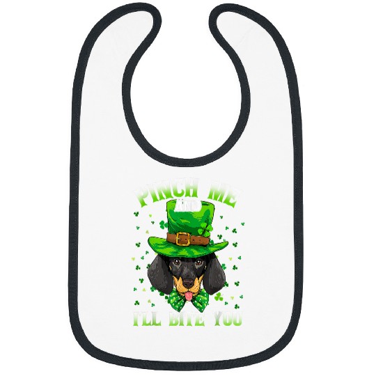 Dachshund Pet Pinch My Dog Will Bite Dachshund St Patricks Day Bibs
