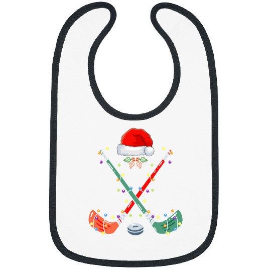 Sport Hockey Santa Hat Christmas Lights Funny Sport xmass Boys 3 Bibs