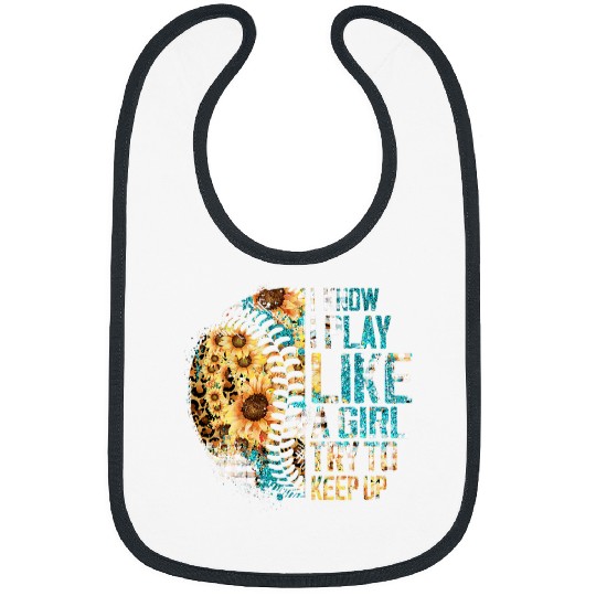 Sport Baseball I Play Like A Girl Softball Team Leopard Sunflower Bibs