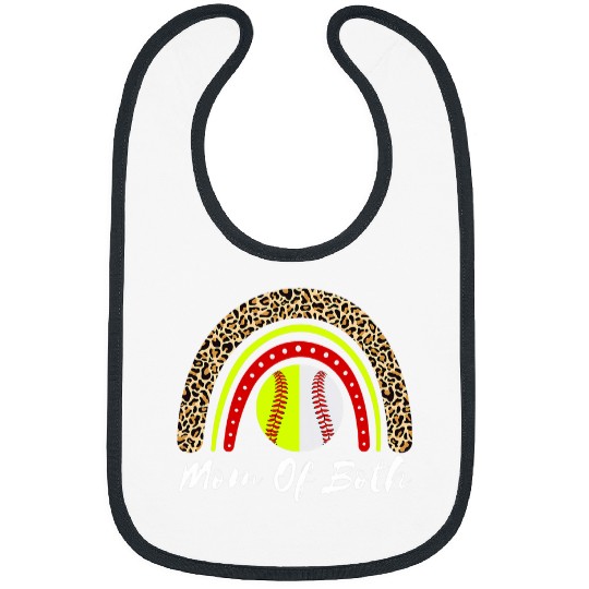 Sport Baseball Womens Mom of Both Baseball Softball Women Rainbow Leopard Funny Bibs