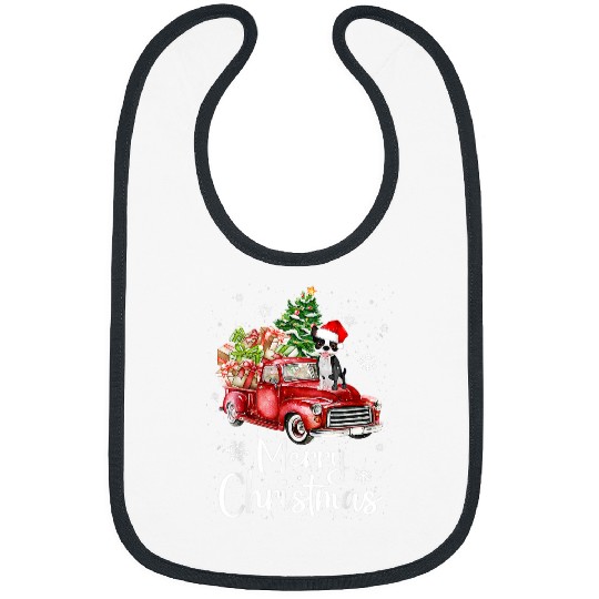 Boston Terrier Pet Riding Red Truck Christmas Tree xmass 9 Bibs