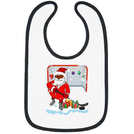 Sport Hockey Afro Santa Playing Hockey xmass Black Afro Bibs